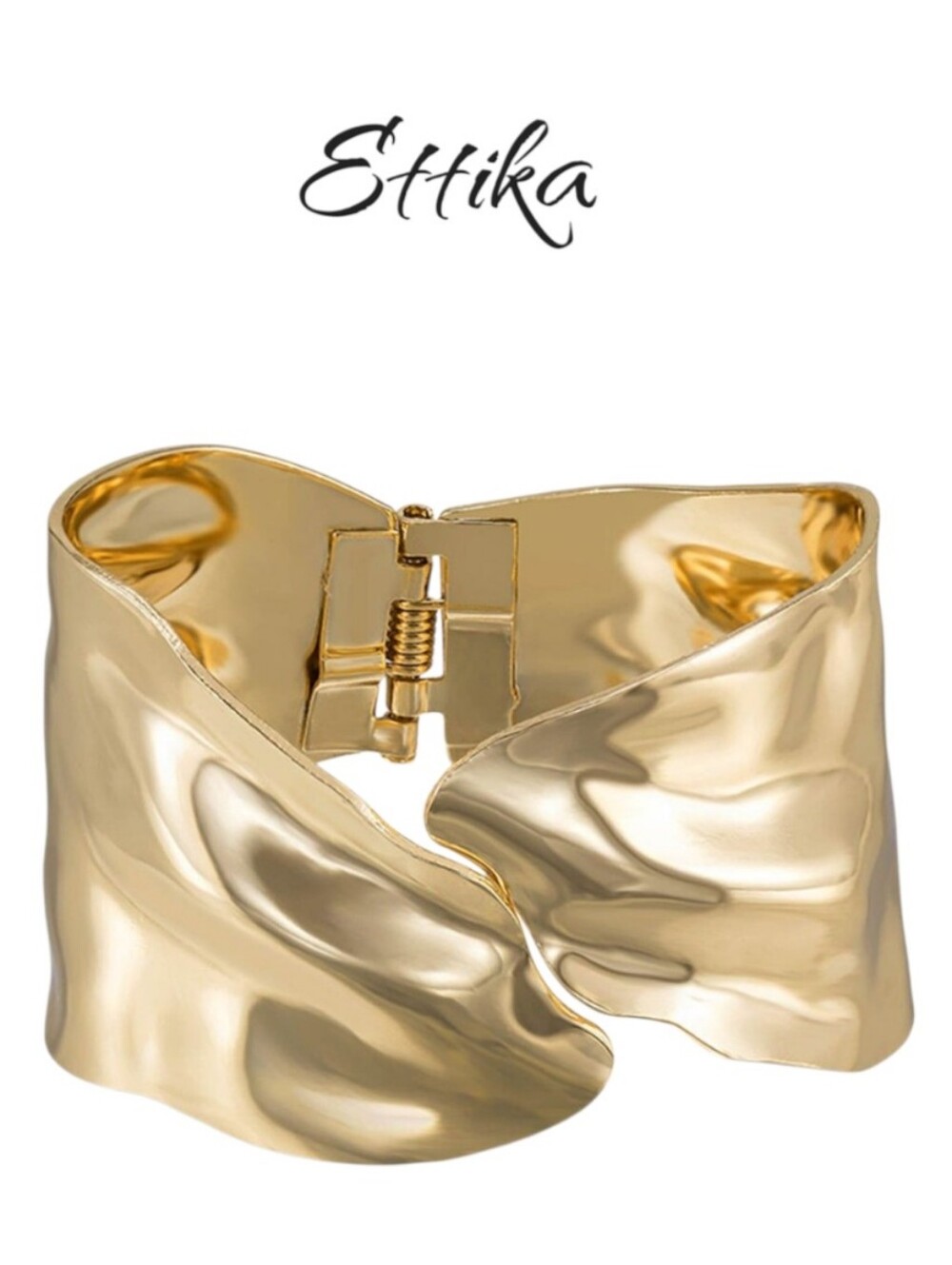 Ettika Melted Abstract Rhodium Plated Cuff Bracelet Wide Silver Statement Hinge